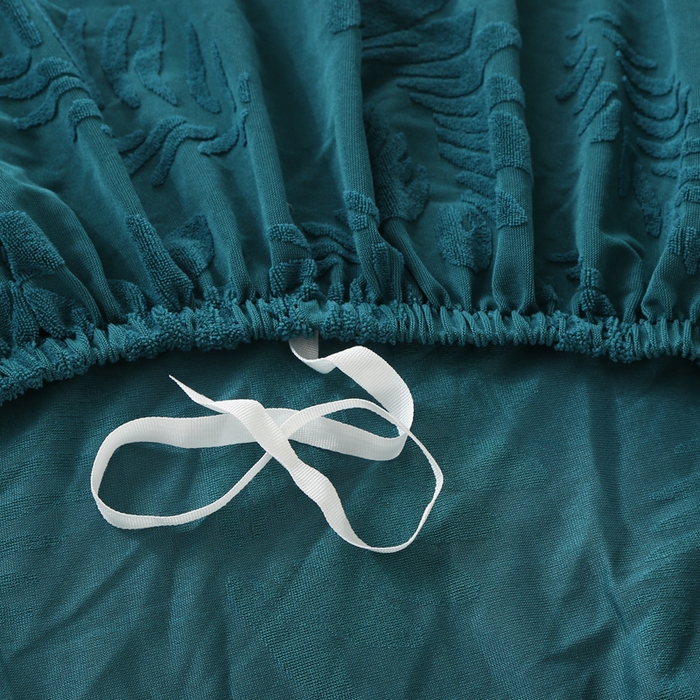 91家纺网 家纺一手货源 找家纺 兴妮雅家纺 2023新款大树叶防水弹力立体浮雕提花组合沙发坐垫套 孔雀蓝