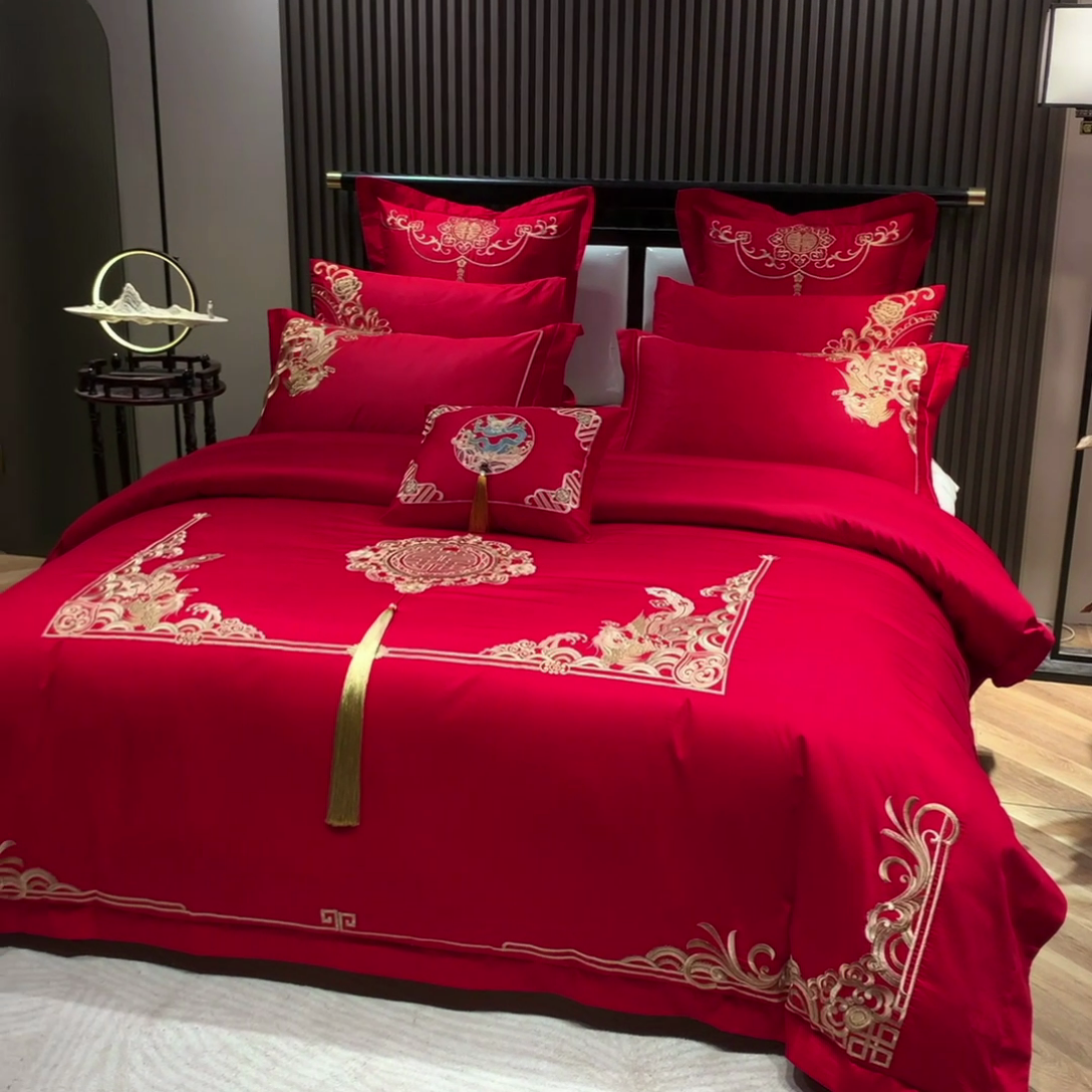 91家纺网 家纺一手货源 找家纺 （总）用心 2023新款亲肤磨毛刺绣婚庆四件套