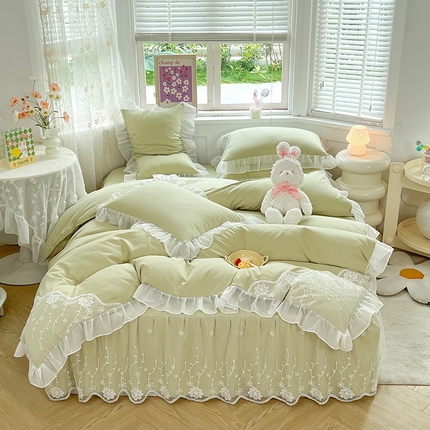 91家纺网 家纺一手货源 找家纺 （总）芭比蔓家纺 2024新款雪纺花边床裙四件套-花梦系列