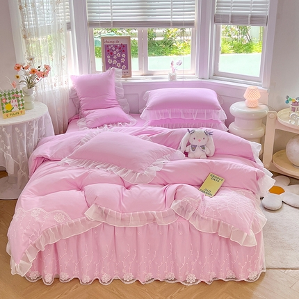 91家纺网 家纺一手货源 找家纺 （总）芭比蔓家纺 2024新款雪纺花边床裙四件套-花梦系列