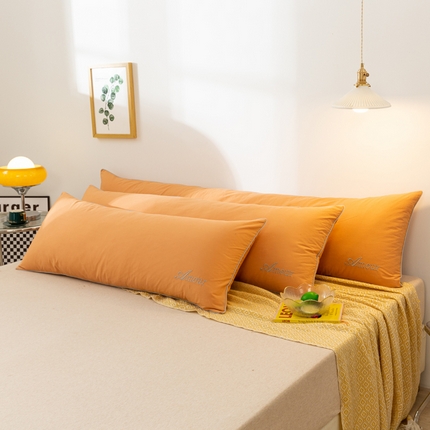 91家纺网 家纺一手货源 找家纺 姝辰 2024新款40S色泽水洗棉简约刺绣双人三人长枕套 长枕套-温暖桔