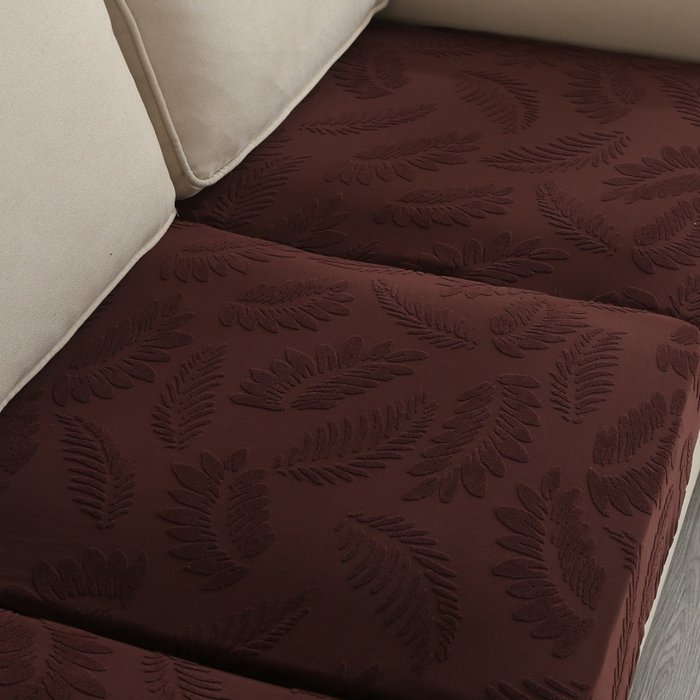 91家纺网 家纺一手货源 找家纺 兴妮雅家纺 2023新款大树叶防水弹力立体浮雕提花组合沙发坐垫套 咖啡