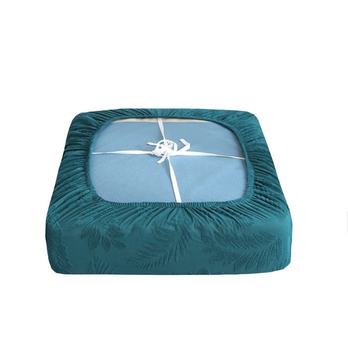 91家纺网 家纺一手货源 找家纺 兴妮雅家纺 2023新款大树叶防水弹力立体浮雕提花组合沙发坐垫套 孔雀蓝