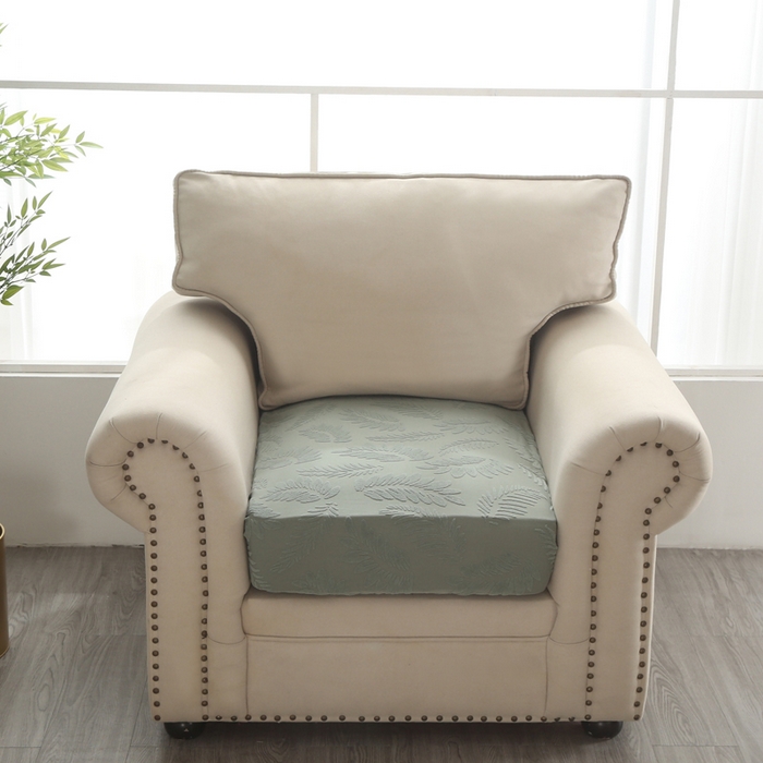 91家纺网 家纺一手货源 找家纺 兴妮雅家纺 2023新款大树叶防水弹力立体浮雕提花组合沙发坐垫套 抹茶绿