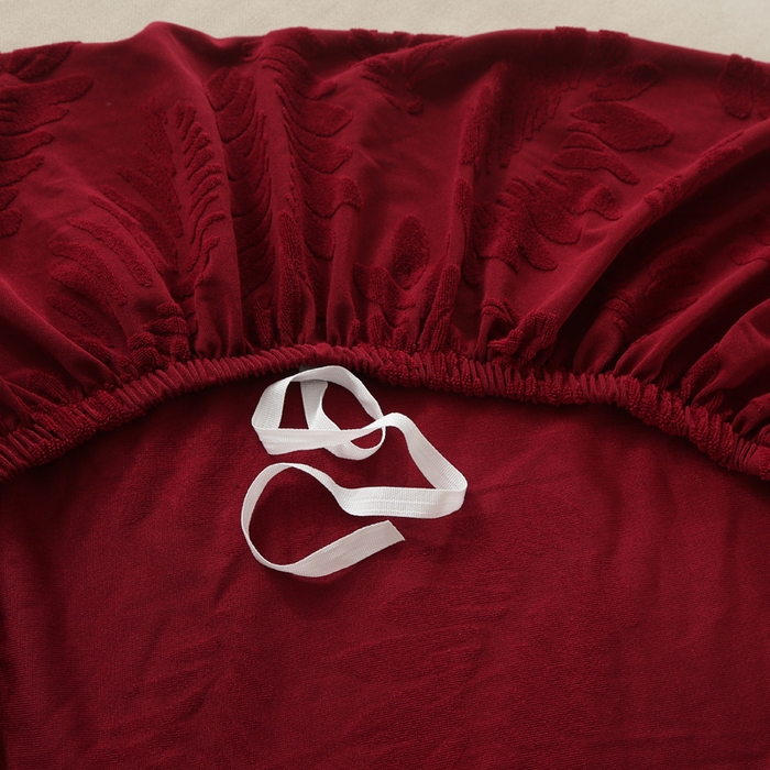 91家纺网 家纺一手货源 找家纺 兴妮雅家纺 2023新款大树叶防水弹力立体浮雕提花组合沙发坐垫套 酒红