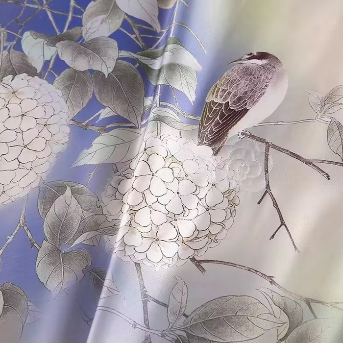 91家纺网 家纺一手货源 找家纺 富之航家纺 2023新款水洗天丝数码印花四件套 花开富贵-蓝