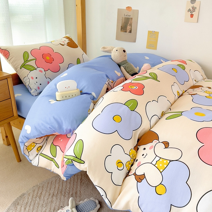 91家纺网 家纺一手货源 找家纺 芃成家纺 2023新款全棉13070卡通印花学生三件套 可爱女孩