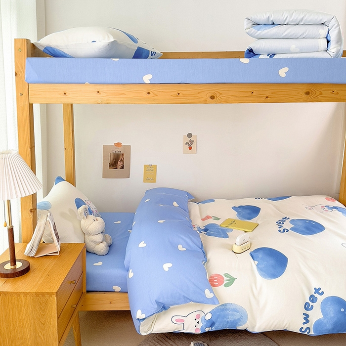 91家纺网 家纺一手货源 找家纺 芃成家纺 2023新款全棉13070卡通印花学生三件套 开心兔