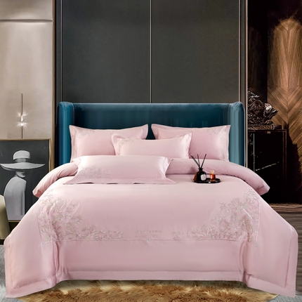 91家纺网 家纺一手货源 找家纺 OL家纺 2023新款100支双股全棉绣花床单床盖四件套-雅静 雅静-浅崇粉
