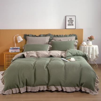 91家纺网 家纺一手货源 找家纺 （总）OL家纺 2023新款全棉色织双层纱床单床盖四件套