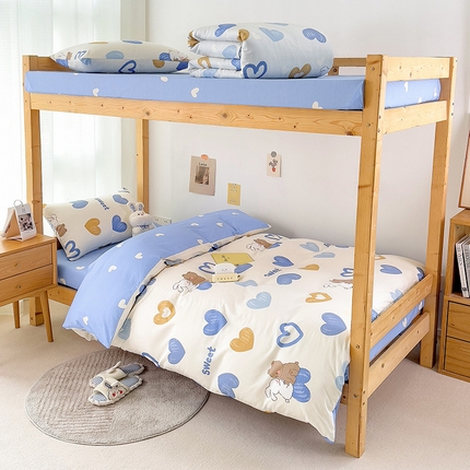 芃成家纺 2023新款全棉13070卡通印花学生三件套 两小无猜-蓝