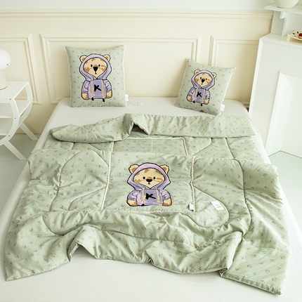 91家纺网 家纺一手货源 找家纺 （总）翰轩家居 2023新品水洗棉麻泰迪熊系列JK熊抱枕被-四季款