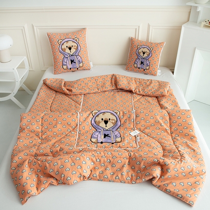 91家纺网 家纺一手货源 找家纺 （总）翰轩家居 2023新品水洗棉麻泰迪熊系列JK熊抱枕被-四季款