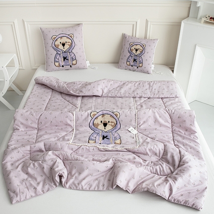 91家纺网 家纺一手货源 找家纺 （总）翰轩家居 2023新品水洗棉麻泰迪熊系列JK熊抱枕被-四季款