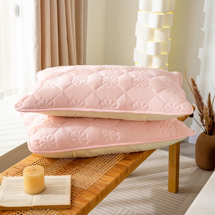 91家纺网 家纺一手货源 找家纺 恬澳家纺 2024新款A类夹棉原棉风枕套 四叶草-粉玉