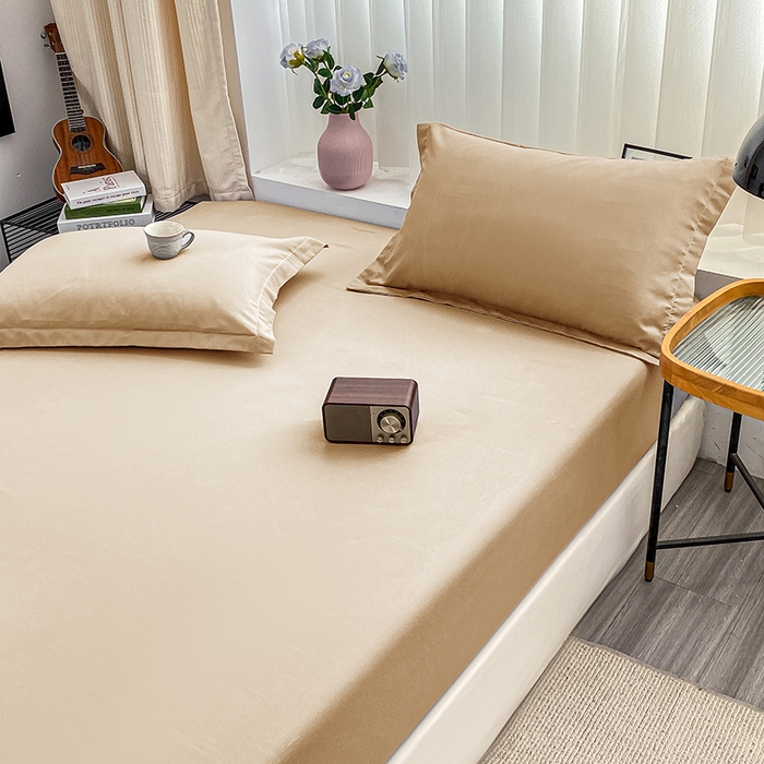 91家纺网 家纺一手货源 找家纺 恬澳家纺 2024新款实拍风单床笠 浅卡其