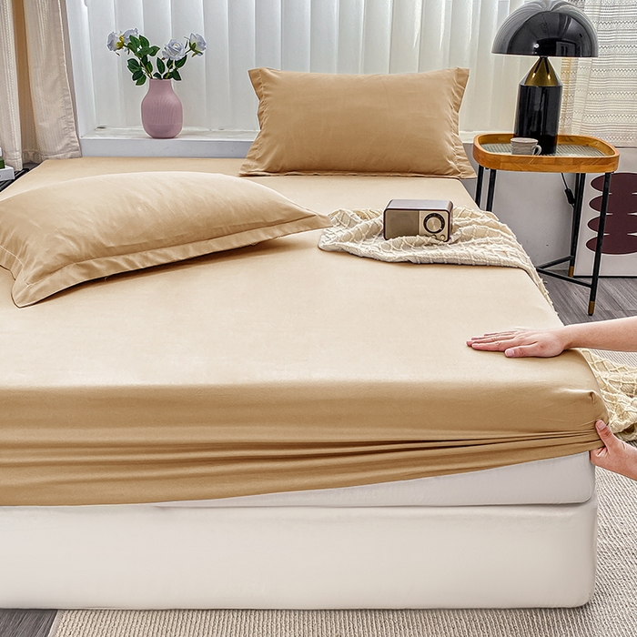 91家纺网 家纺一手货源 找家纺 恬澳家纺 2024新款实拍风单床笠 浅卡其