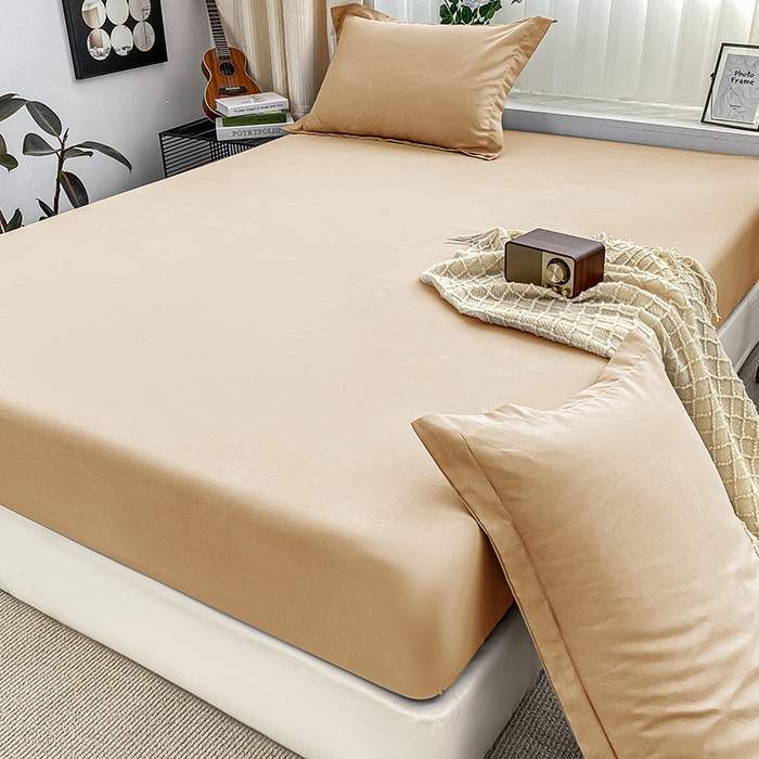 91家纺网 家纺一手货源 找家纺 恬澳家纺 2024新款实拍风单床笠 浅卡其