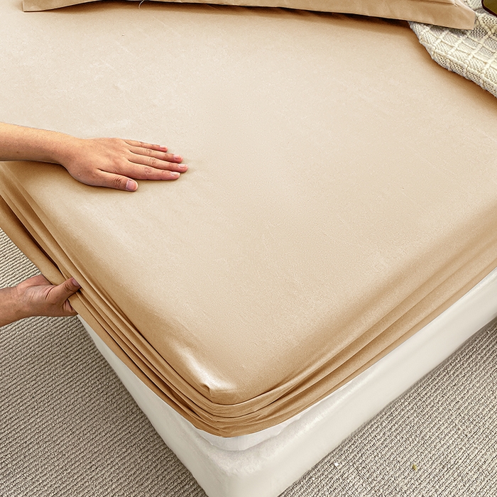 91家纺网 家纺一手货源 找家纺 恬澳家纺 2024新款实拍风单床笠 浅卡其