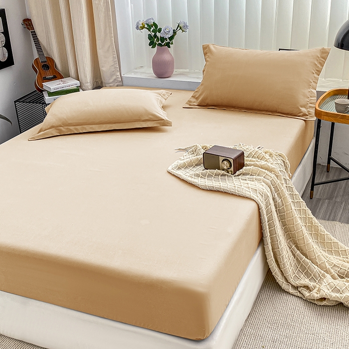 91家纺网 家纺一手货源 找家纺 恬澳家纺 2024新款实拍风单床笠 浅卡其