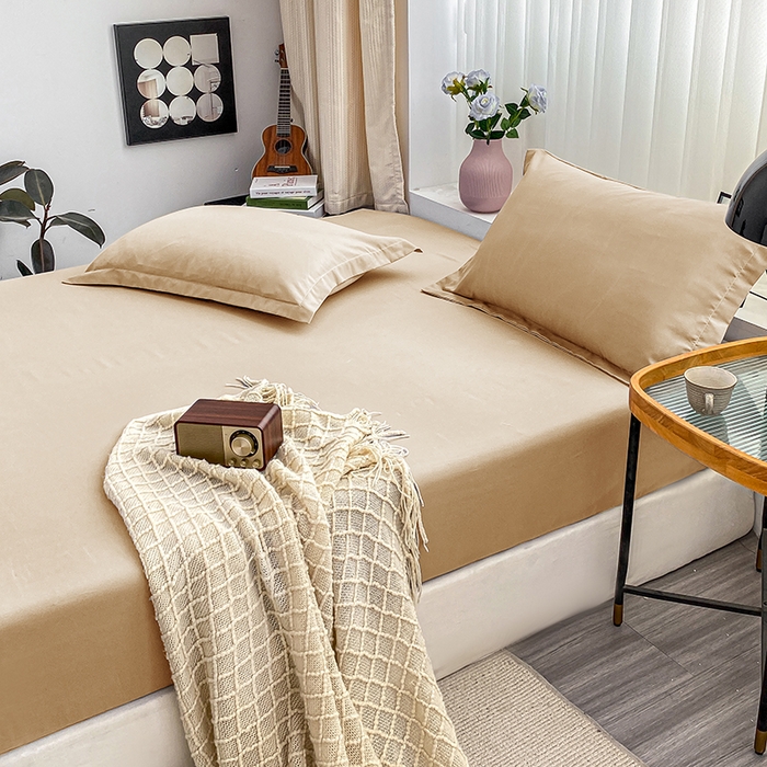 91家纺网 家纺一手货源 找家纺 恬澳家纺 2024新款实拍风单床笠 浅卡其