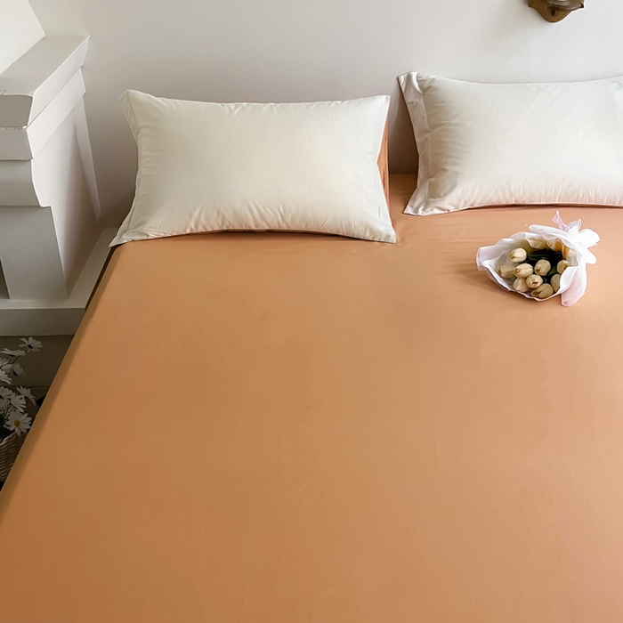 91家纺网 家纺一手货源 找家纺 艾迪尚2025新款100s生态全棉纯色磨毛单品床单杏仁米配天橙色