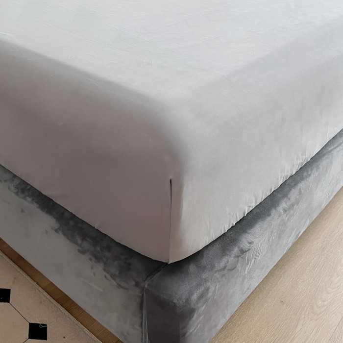 91家纺网 家纺一手货源 找家纺 艾迪尚家纺 2025新款100s生态全棉纯色磨毛单品床笠 白玉灰