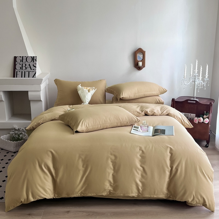 91家纺网 家纺一手货源 找家纺 艾迪尚家纺 2025新款100s生态全棉纯色磨毛四件套 布莱克黄