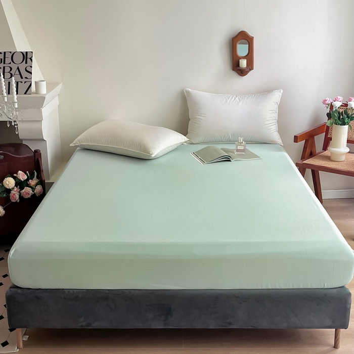 91家纺网 家纺一手货源 找家纺 艾迪尚家纺 2025新款100s生态全棉纯色磨毛单品床笠 阿克曼绿