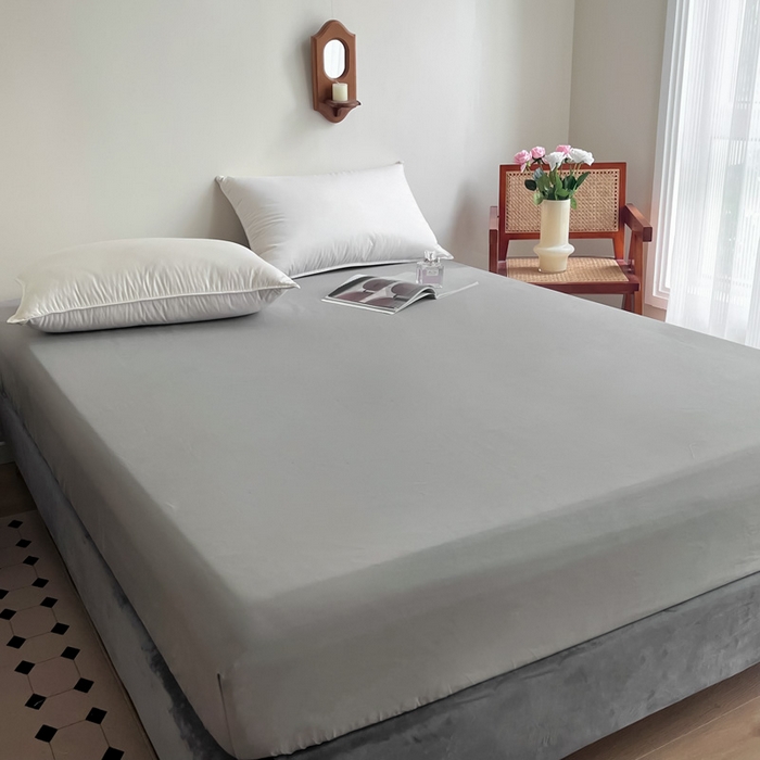 91家纺网 家纺一手货源 找家纺 艾迪尚家纺 2025新款100s生态全棉纯色磨毛单品床笠 灰卡