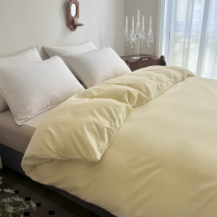 91家纺网 家纺一手货源 找家纺 艾迪尚家纺 2025新款100s生态全棉纯色磨毛单品被套 玉子黄