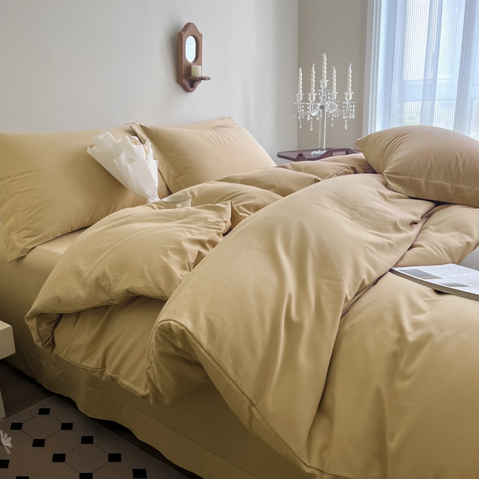 91家纺网 家纺一手货源 找家纺 艾迪尚家纺 2025新款100s生态全棉纯色磨毛四件套 布莱克黄