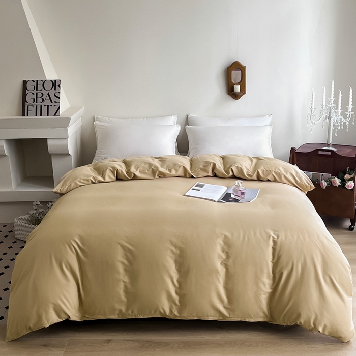 91家纺网 家纺一手货源 找家纺 艾迪尚家纺 2025新款100s生态全棉纯色磨毛单品被套 布莱克黄