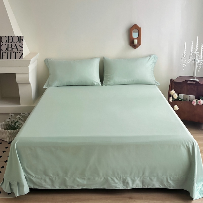 91家纺网 家纺一手货源 找家纺 艾迪尚家纺 2025新款100s生态全棉纯色磨毛单品床单 阿克曼绿