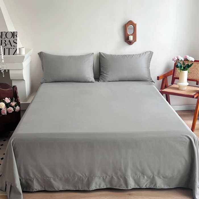 91家纺网 家纺一手货源 找家纺 艾迪尚家纺 2025新款100s生态全棉纯色磨毛单品床单 灰卡