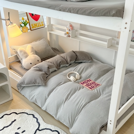 91家纺网 家纺一手货源 找家纺 （总）yyds网供 2023新款细条纹水洗棉三件套学生宿舍单人双人四件套纯色双拼单被套单件