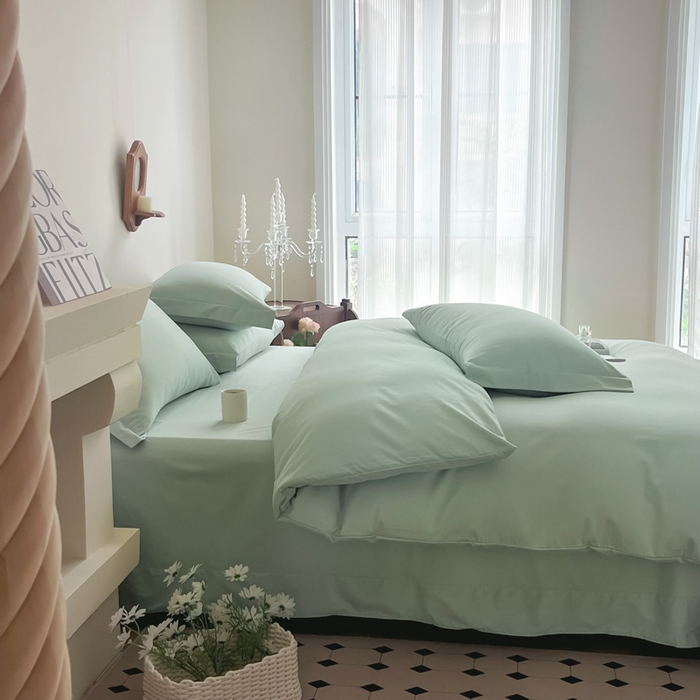 91家纺网 家纺一手货源 找家纺 艾迪尚家纺 2025新款100s生态全棉纯色磨毛四件套 阿克曼绿