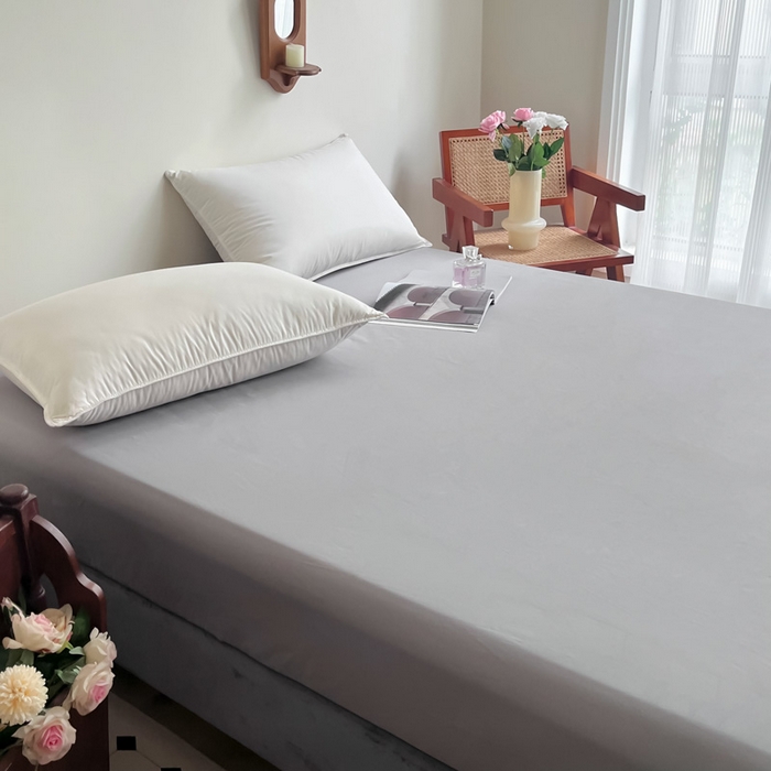 91家纺网 家纺一手货源 找家纺 艾迪尚家纺 2025新款100s生态全棉纯色磨毛单品床笠 白玉灰