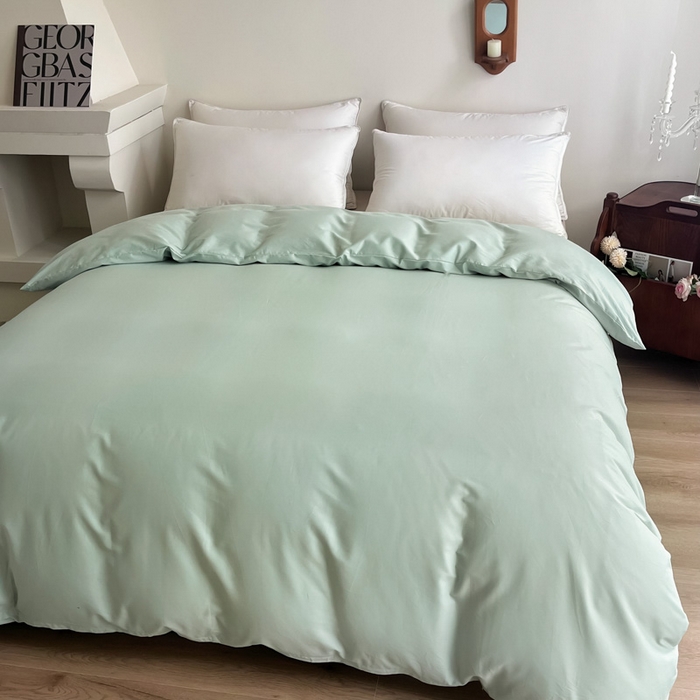 91家纺网 家纺一手货源 找家纺 艾迪尚家纺 2025新款100s生态全棉纯色磨毛单品被套 阿克曼绿