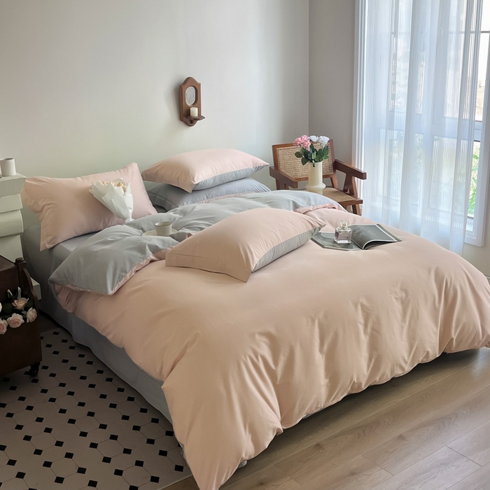 91家纺网 家纺一手货源 找家纺 艾迪尚家纺 2025新款100s生态全棉纯色磨毛四件套 淡妃粉