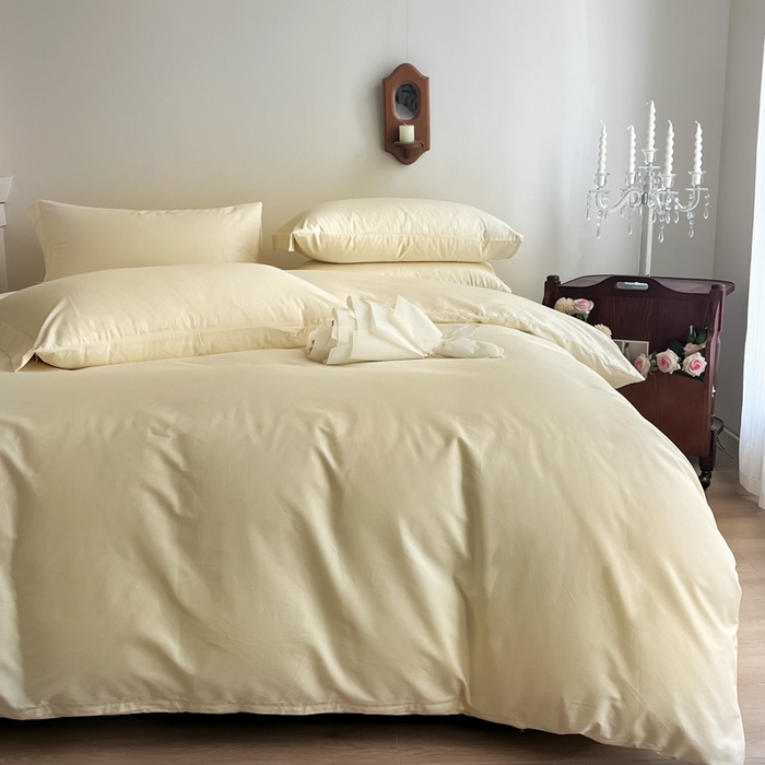 91家纺网 家纺一手货源 找家纺 艾迪尚家纺 2025新款100s生态全棉纯色磨毛四件套 玉子黄