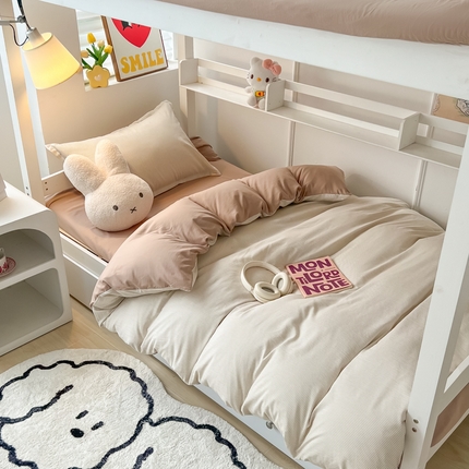 91家纺网 家纺一手货源 找家纺 （总）yyds网供 2023新款细条纹水洗棉三件套学生宿舍单人双人四件套纯色双拼单被套单件