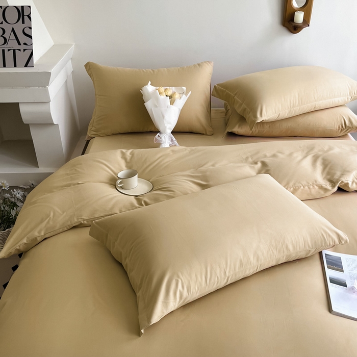 91家纺网 家纺一手货源 找家纺 艾迪尚家纺 2025新款100s生态全棉纯色磨毛四件套 布莱克黄