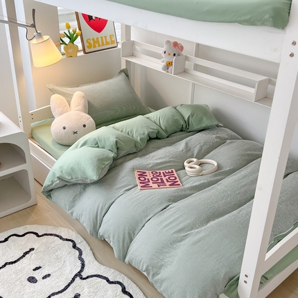 91家纺网 家纺一手货源 找家纺 （总）yyds网供 2023新款细条纹水洗棉三件套学生宿舍单人双人四件套纯色双拼单被套单件