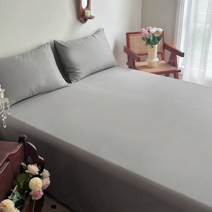 91家纺网 家纺一手货源 找家纺 艾迪尚家纺 2025新款100s生态全棉纯色磨毛单品床单 灰卡