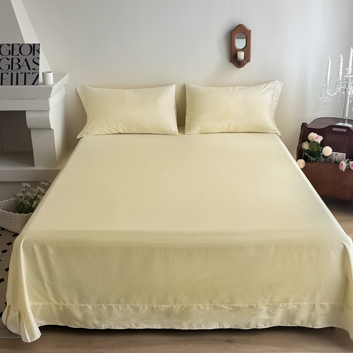 91家纺网 家纺一手货源 找家纺 艾迪尚家纺 2025新款100s生态全棉纯色磨毛单品床单 玉子黄