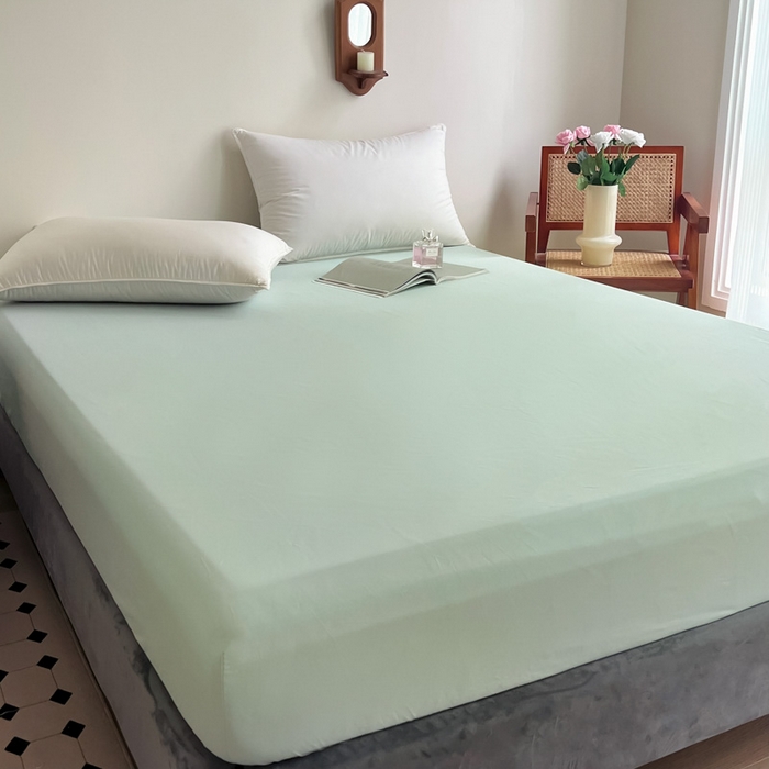 91家纺网 家纺一手货源 找家纺 艾迪尚家纺 2025新款100s生态全棉纯色磨毛单品床笠 阿克曼绿