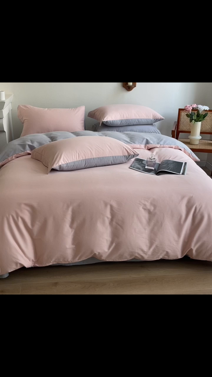 91家纺网 家纺一手货源 找家纺 艾迪尚家纺 2025新款100s生态全棉纯色磨毛四件套 淡妃粉