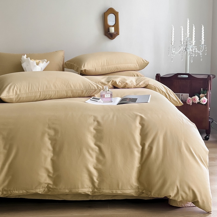 91家纺网 家纺一手货源 找家纺 艾迪尚家纺 2025新款100s生态全棉纯色磨毛四件套 布莱克黄