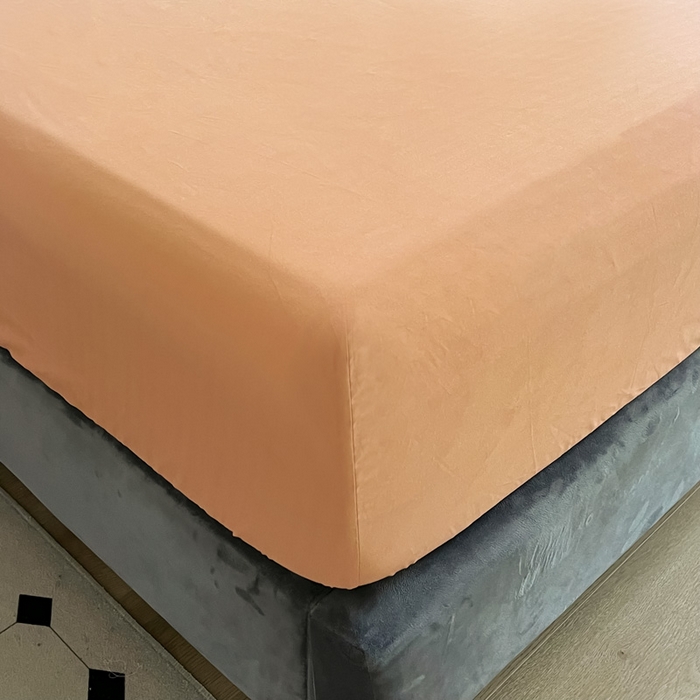 91家纺网 家纺一手货源 找家纺 艾迪尚2025新款100s生态全棉纯色磨毛单品床笠 灰卡—可可橘